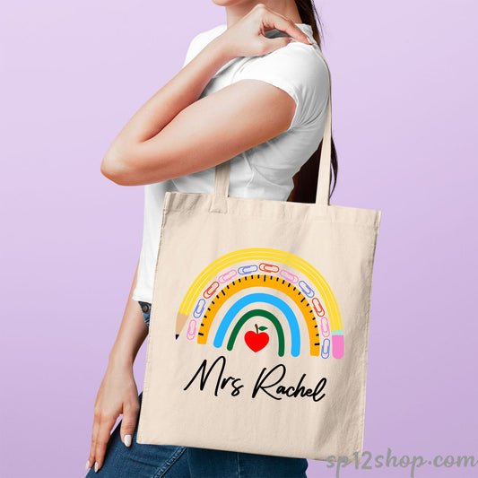 Rainbow Teacher Appreciation Custom Thank You Shopping Gift Tote Bag