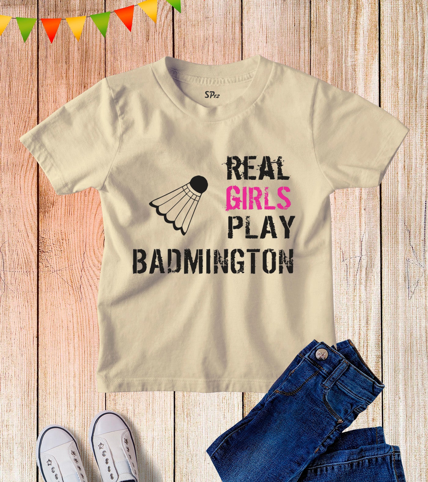 Kids Sports Slogan Real Girls Play Badmington T Shirts
