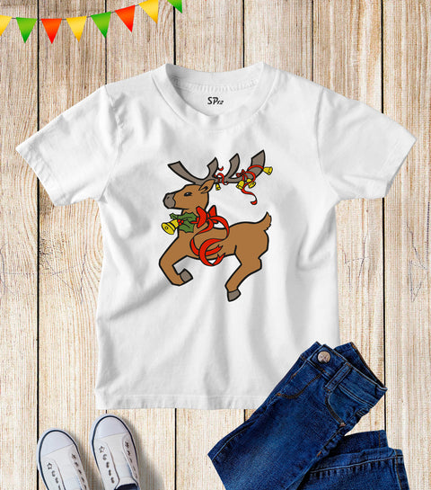 Kids Reindeer Christmas Xmas Party Seasonal Festive T Shirt