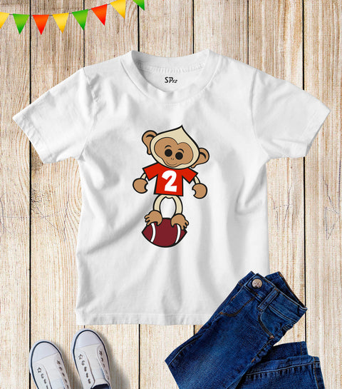 Kids Rugby Number 2 Monkey Two Birthday T Shirt