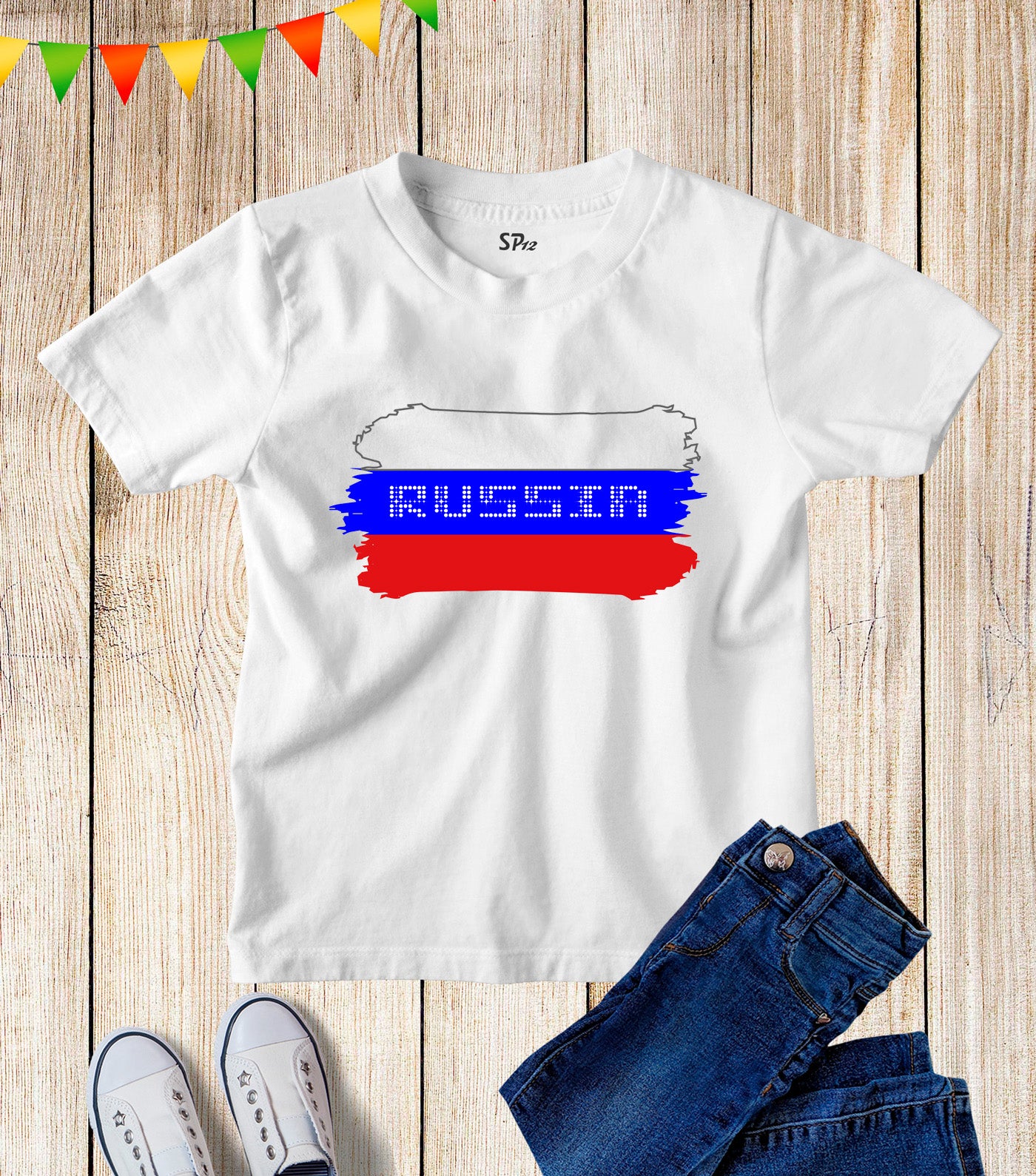 Russia Flag Football Kids T shirt