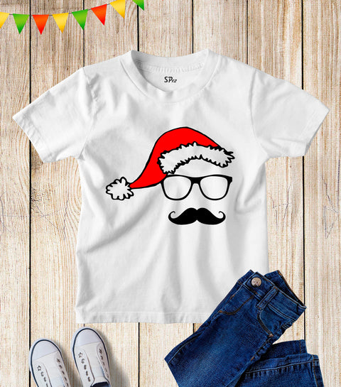 Kids Santa Claus Mustache Geek Christmas T Shirt