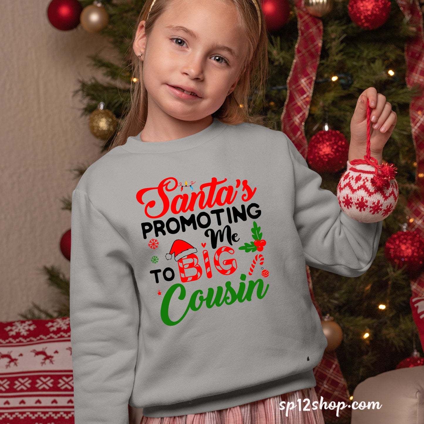 Santa's Promoting Me To Big Cousin Christmas Kids Sweatshirt