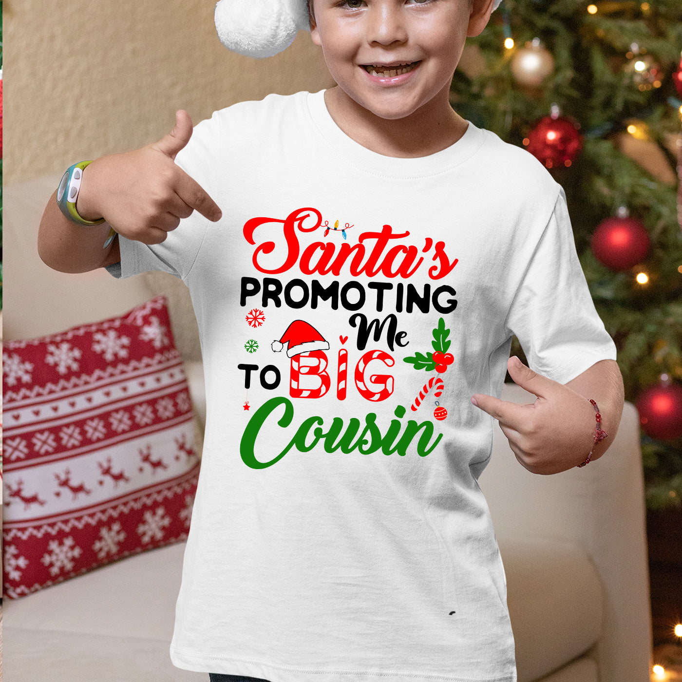 Santa's Promoting Me To Big Cousin Kids T Shirt