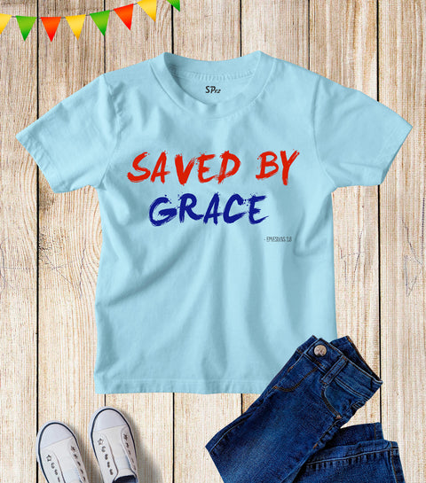 Kids Saved By Grace Jesus Christ Christian T Shirt