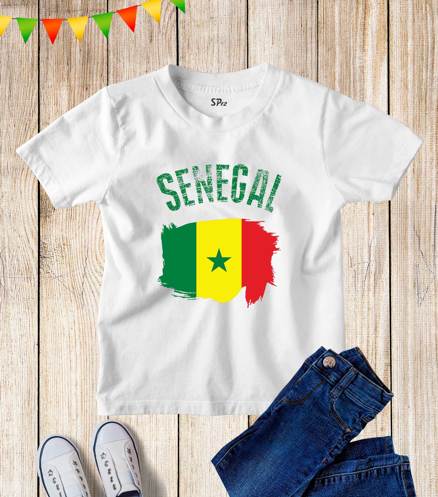 Kids Senegal Flag Football FIFA World Cup T Shirt