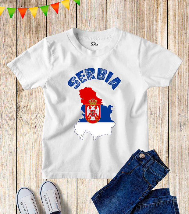 Serbia Flag Map Kids T Shirt