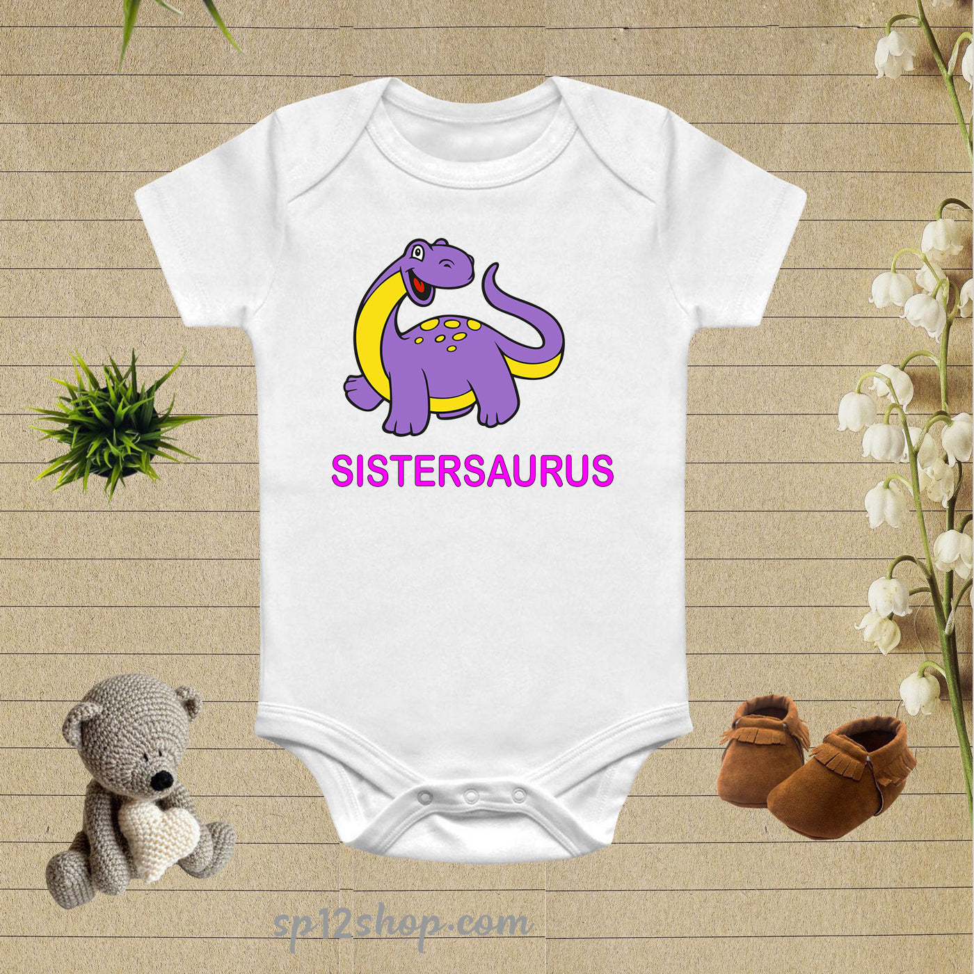 Sistersaurus Funny Baby Bodysuit Onesie Gift Tee