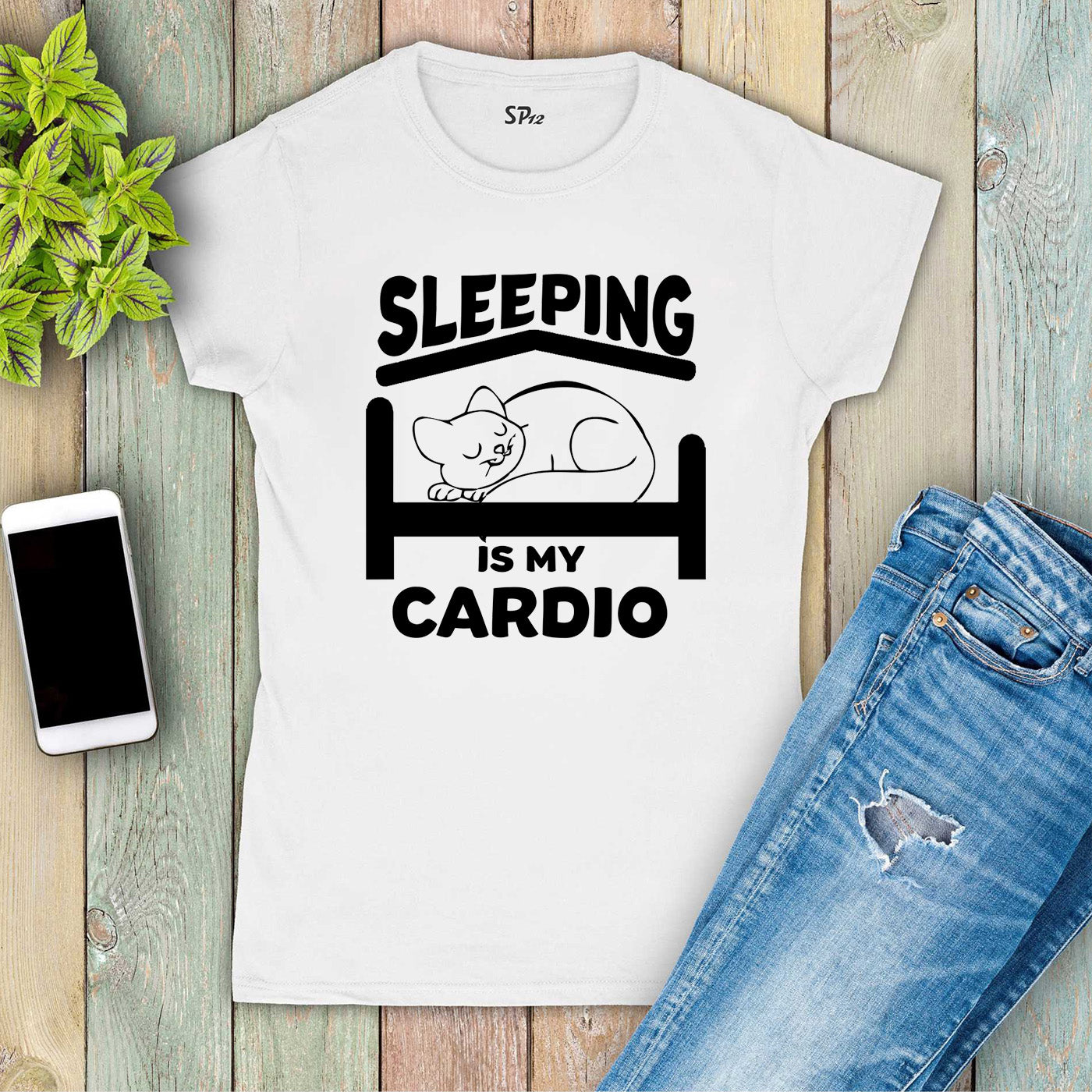 Sleeping Is My Cardio Cat Slogan Women T Shirt