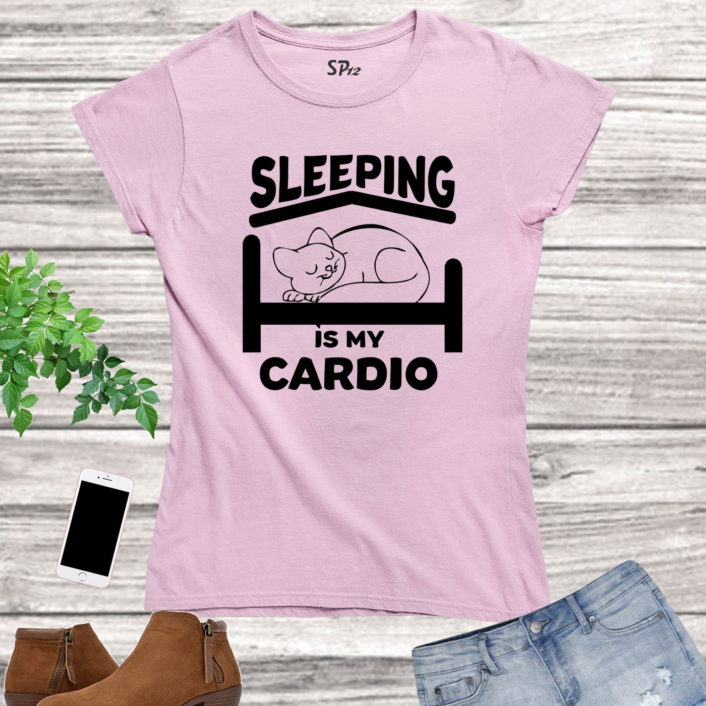 Sleeping Is My Cardio Cat Slogan Women T Shirt
