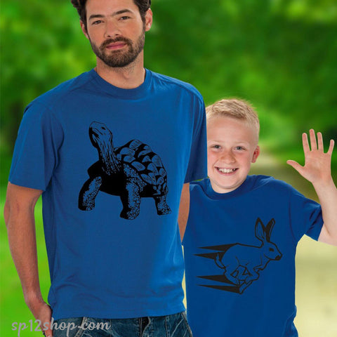 Daddy Daughter  Dad Son Matching T shirt Slow Tortoise and Fast Rabbit