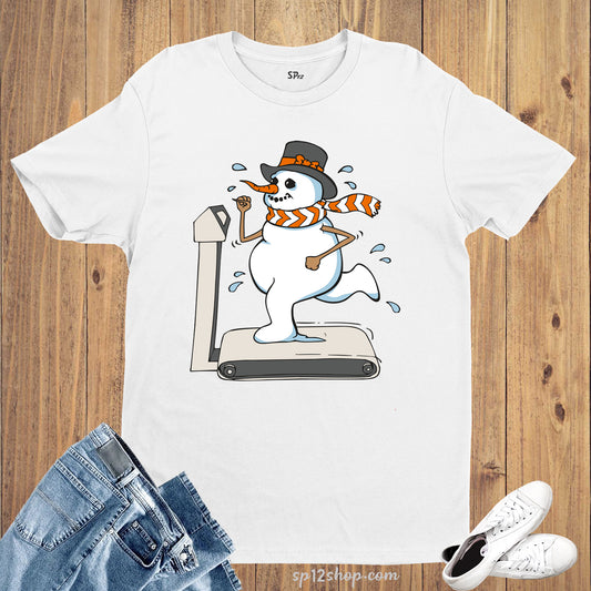 Snowman On Treadmill Sweating Funny Joke Gym T shirt