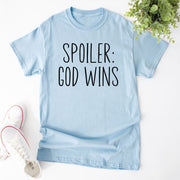 Funny Christian Spoiler God Wins Religious Faith Jesus T Shirt For Adults and Kids