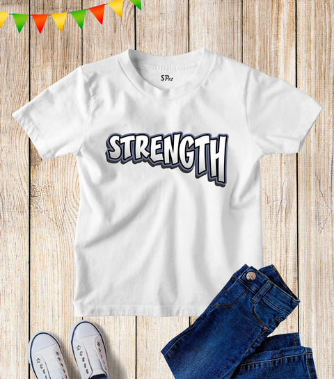 Kids Strength Graphic Text Slogan Sports T Shirt