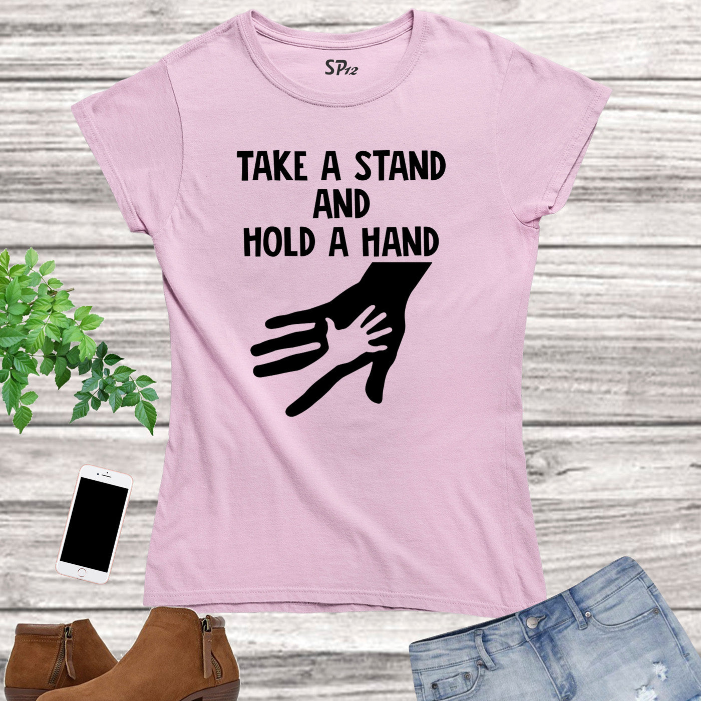Take a Stand Hold a Hand Women Awareness T Shirt