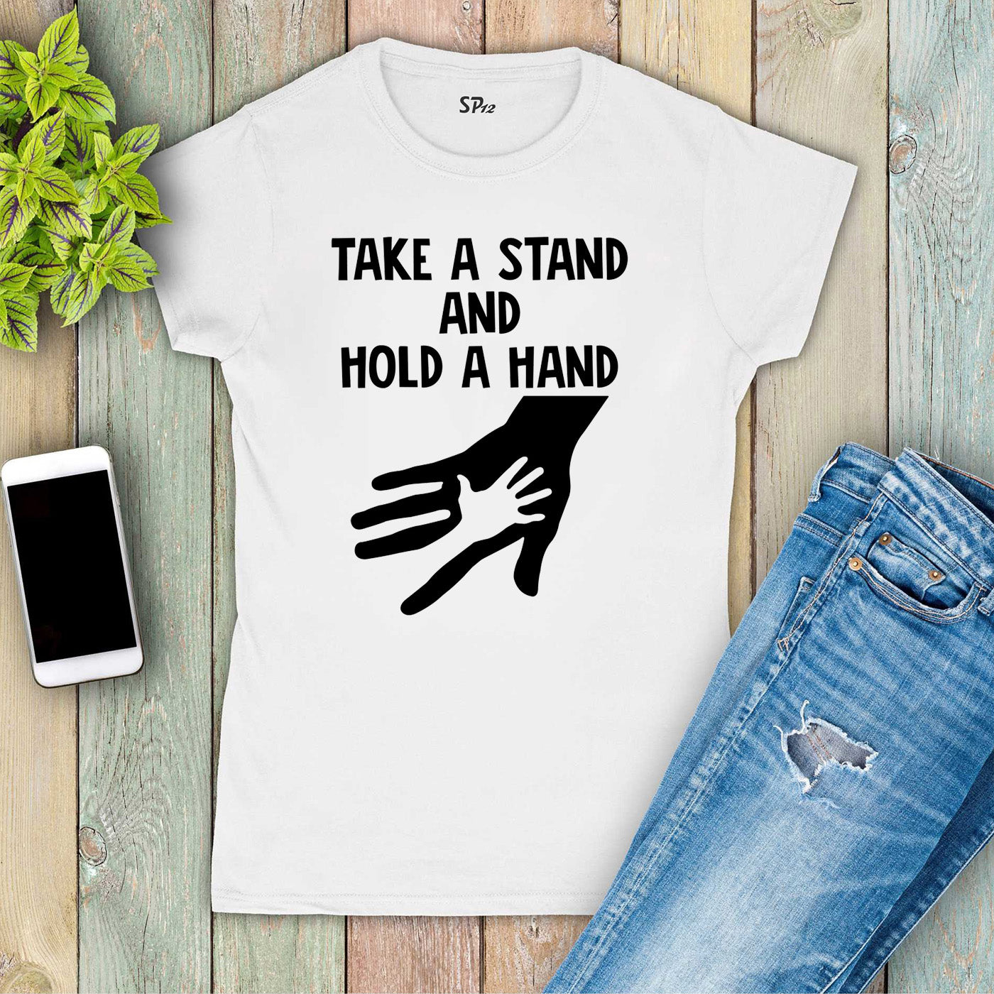 Take a Stand Hold a Hand Women Awareness T Shirt