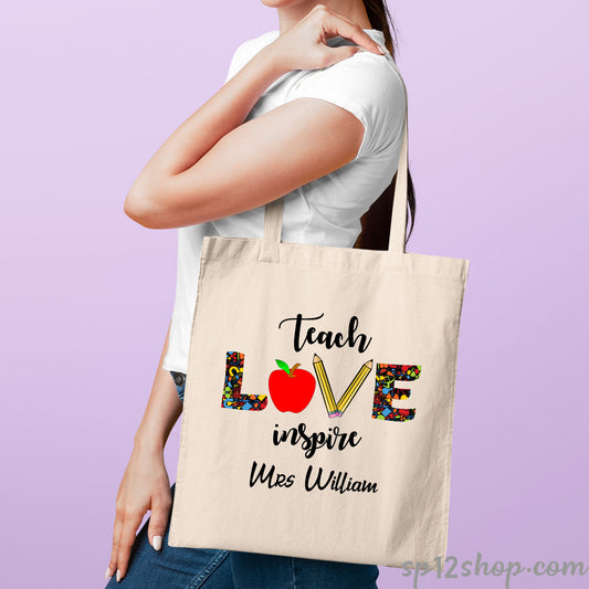 Teach Love Inspire Personalise Teacher Tote Bag