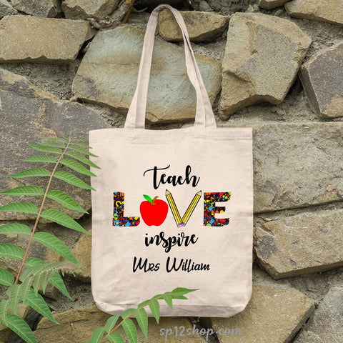 Teach Love Inspire Personalise Teacher Tote Bag