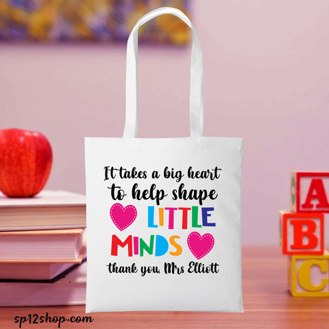 Teacher Appreciation Little Mind White Cotton Tote Bag