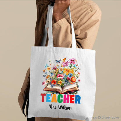 Floral Books Lover Custom Teacher Appreciation Thank You Gift Tote Bag