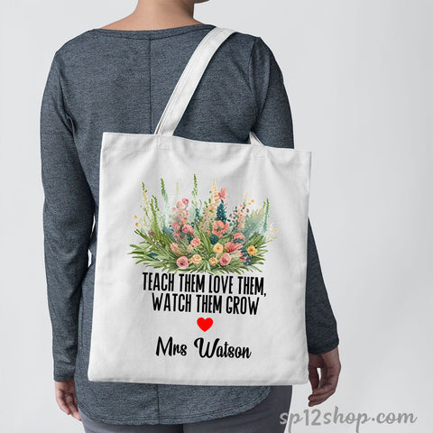 Flower Teacher Appreciation Custom Thank You Shopping Tote Bag