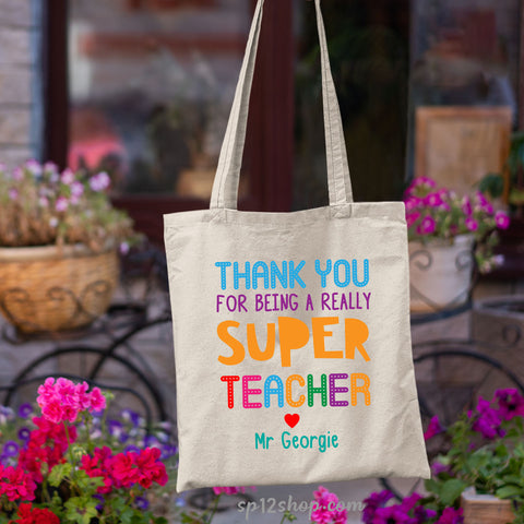 Thank You For Being a Really Super Teacher Custom Tote Bag