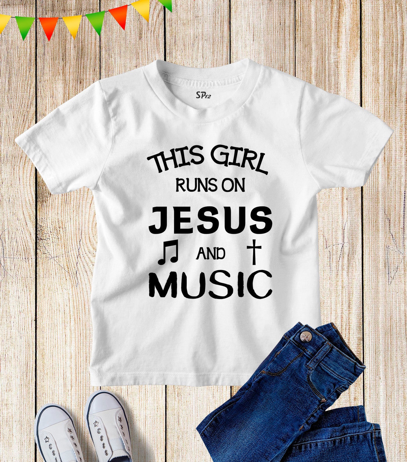 This Girl run On Jesus And Music Kids T Shirt