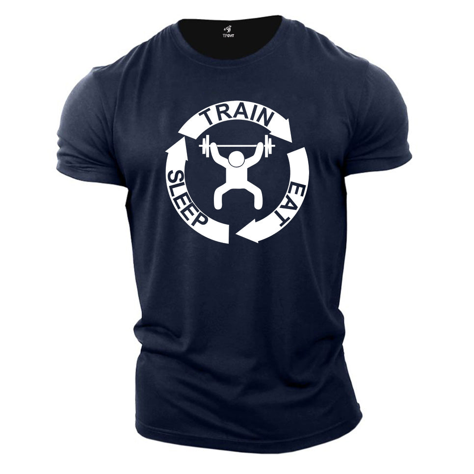 Train Eat Sleep Training Dumbbell Fitness Crossfit Gym T Shirt