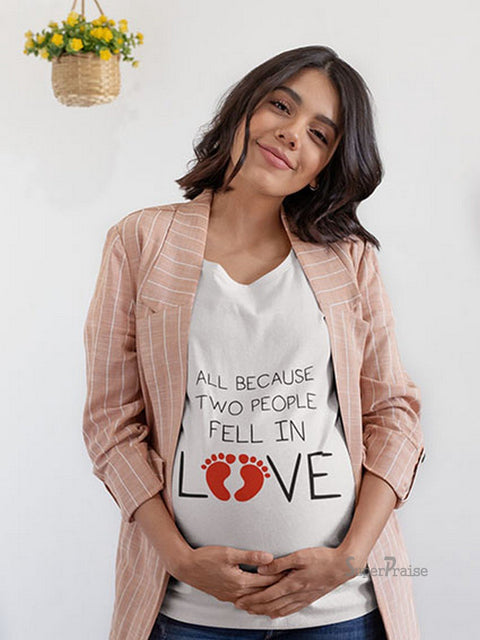 Two People Fall In Love Baby Footprint Pregnancy T Shirt