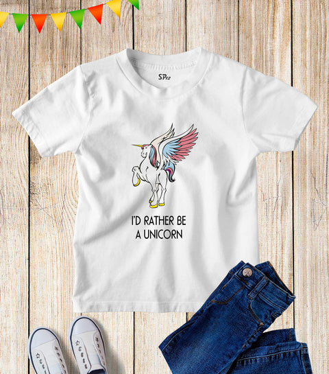 Kids Rainbow Wing Rather Be A Unicorn T Shirt