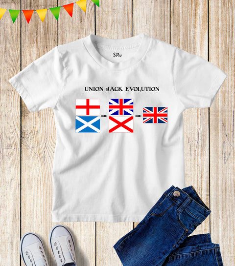 Kids Union Jack Flag Evolution England Wales Scotland UK T Shirt