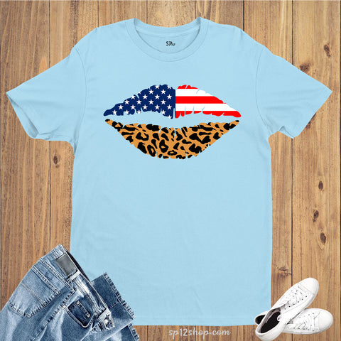 American Flag Lips 4th of July Patriotic Day and Independence Day T Shirt