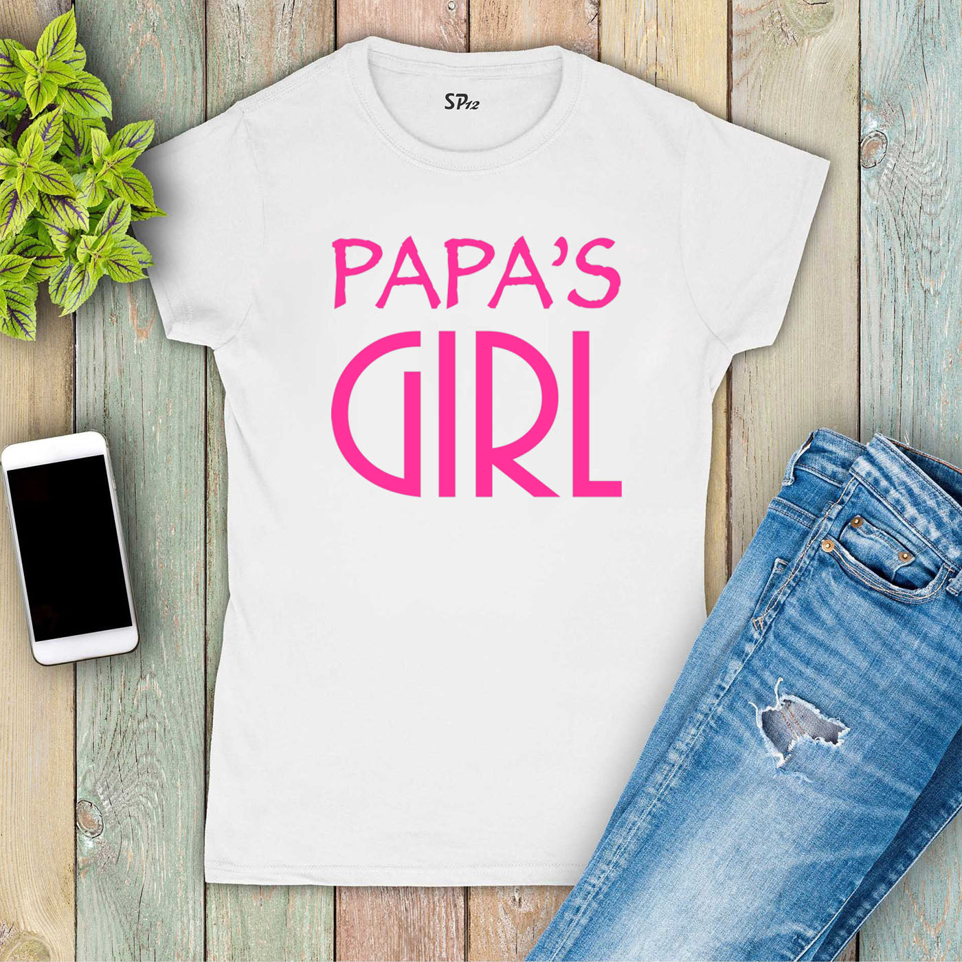 Women Daughter T Shirt Slogan Papa's Girl Power
